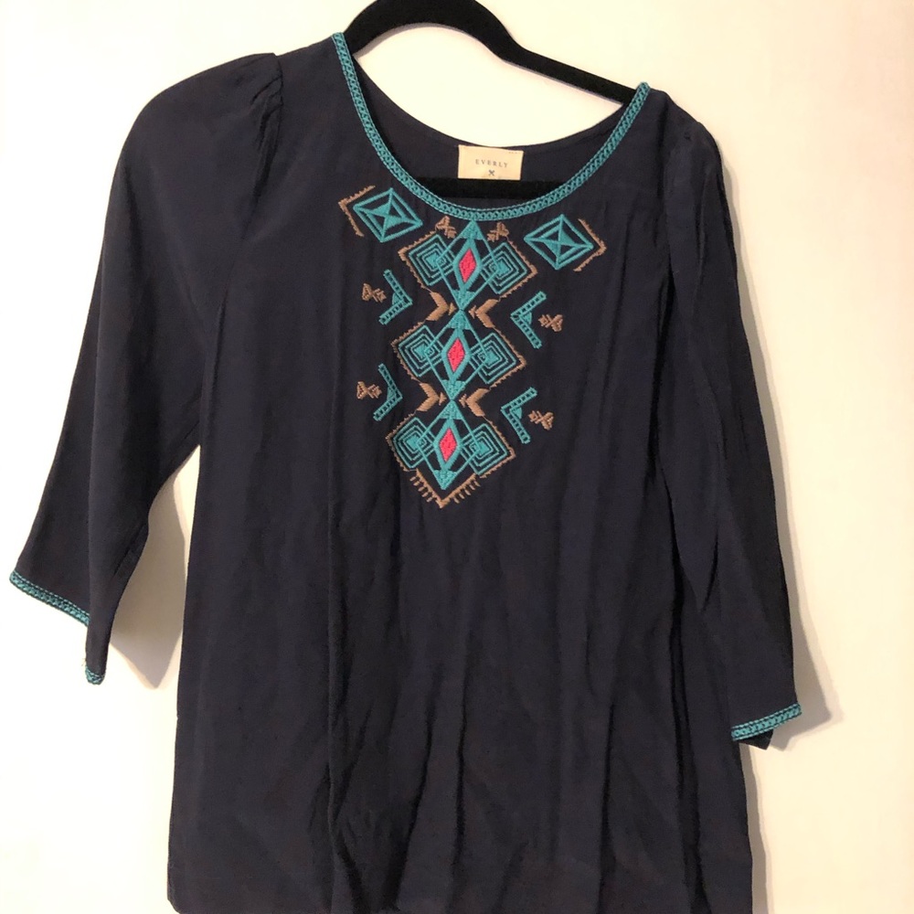 Navy Embrodied Everly Top